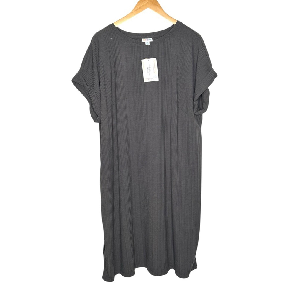 LuLaRoe 2XL Chelsea T-Shirt Ribbed Casual Dress Gray Women’s Relaxed Fit Dress - Picture 3 of 9
